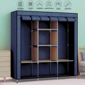 Achadinhos: Guarda Roupa Portátil Desmontável Organizador Prático Solteiro e Casal Black Deal BR