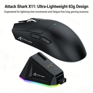 Achadinhos: Ataque Tubarão X11 Mouse Bluetooth Para Laptop Sem Fio Com Doca De Carregamento Magnético 63g Leve 22000DPI 2026 Verão N Black Deal BR