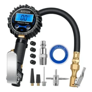 Achadinhos: Medidor Digital De Pressão De Pneus Com Inflador Astroai (3250 Psi,resolução De Exibição De 0,1),bocal De Ar Reforçado E Acessórios Para Compressor Com Mangueira De Borracha Asidtig250 Black Deal BR