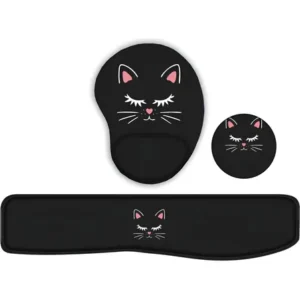 Achadinhos: Kit Apoio De Teclado+mouse Pad Ergonômico+porta Copos Gata Gata Menina Black Deal BR