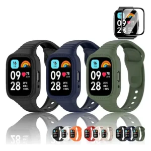 Achadinhos: 3 Pulseira Capa Para Xiaomi Mi Redmi Watch 3 Active Silicona Combinação A Black Deal BR
