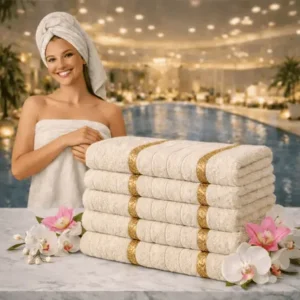 Achadinhos: Kit 5 Toalhas Banho 100% Algodão Macia Gigante Alta Absorção Bege Black Deal BR