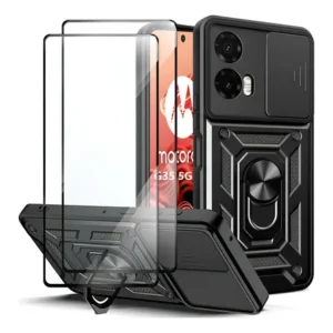 Achadinhos: Capinha Capa Para Motorola Moto G35 5g Armadura + 2 Película Preto Motorola G35 5g Black Deal BR