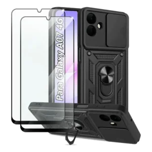 Achadinhos: Capinha Capa Para Samsung Galaxy A07 4g Armadura +2 Película Preto Samsung Galaxy A07 4g Black Deal BR