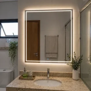 Achadinhos: Espelho Grande 60×40 Jateado Com Touch E Led 3 Cores Bivolt Black Deal BR